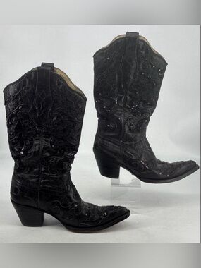 Vintage Corral Black Sequined Western Cowgirl Boots Size 6.5